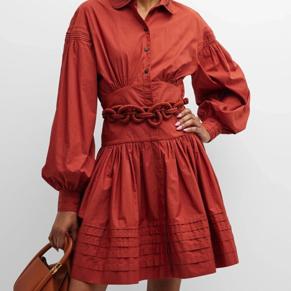 268344 Merlette Buttondown Taylor Blouson-Sleeve Poplin Mini Shirt Dress XS-2